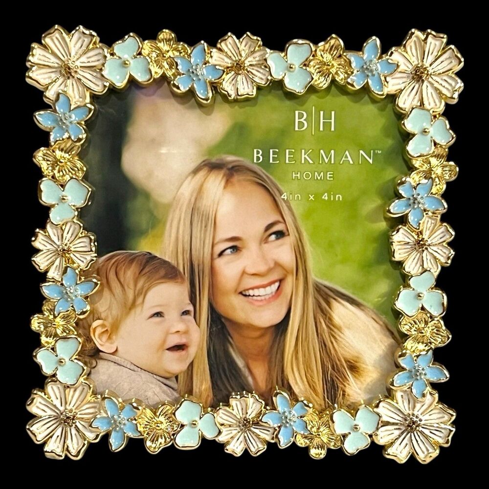 Beekman Home  Beautiful Vintage Inspired Floral Enameled 4” X 4” Frame